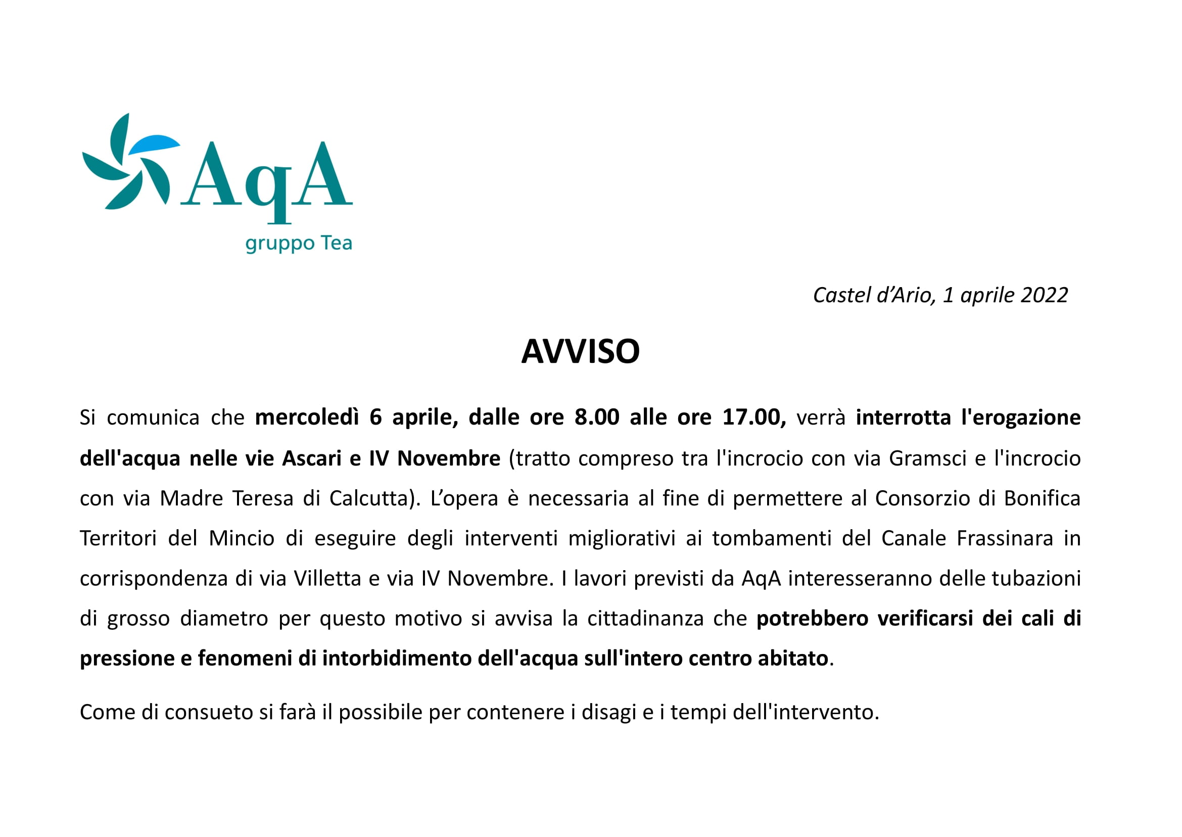 AQA AVVISO INTERVENTO CASTELDARIO