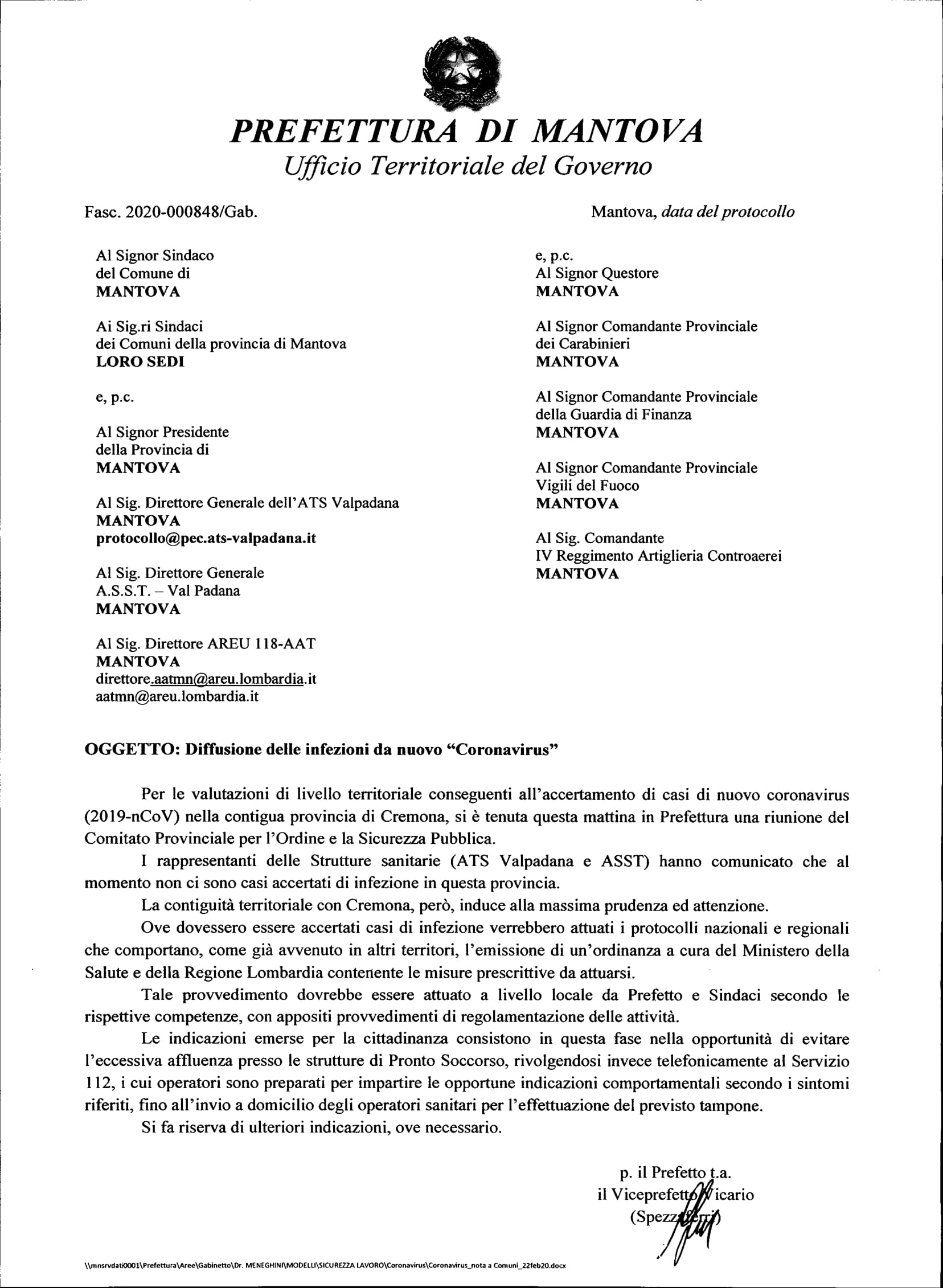 Coronavirus nota a Comuni 22feb20 1 1